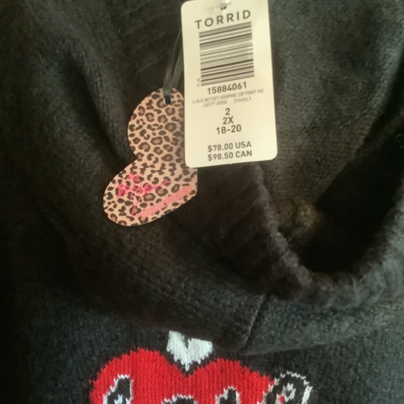 Torrid Betsy Johnson Size 2 Black SIP UP SWEATER NWT - Picture 5 of 5